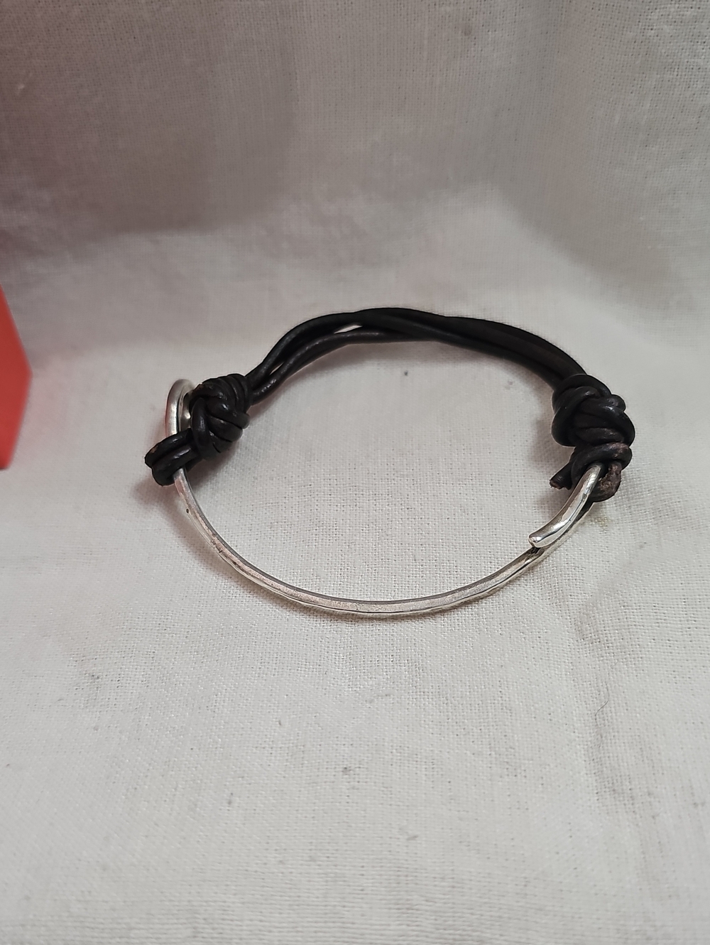 Retired James Avery Sterling Silver Hammered "As You Wish" Leather Hook-On Brace